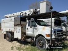 Altec LRV55, Over-Center Bucket Truck mounted behind cab on 2011 Ford F750 Chipper Dump Truck Not Ru