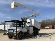 Altec LRV55, Over-Center Bucket Truck mounted behind cab on 2010 Ford F750 Chipper Dump Truck Runs, 