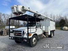 Altec LRV56, Over-Center Bucket Truck mounted behind cab on 2010 Ford F750 Chipper Dump Truck Runs &