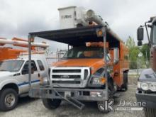 Altec LRV55, Over-Center Bucket Truck mounted behind cab on 2011 Ford F750 Chipper Dump Truck Not Ru