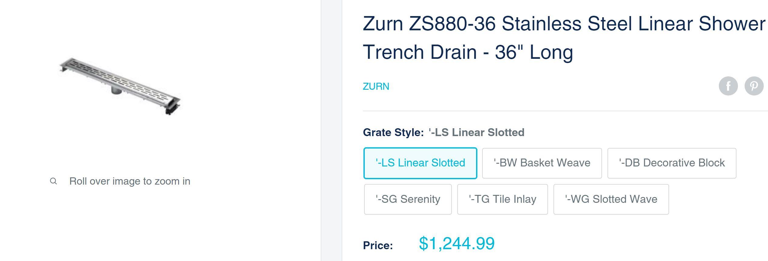 (12) ZURN  ZS880 STAINLESS STEEL LINEAR SHOWER DRAIN MODEL# PS8880-ASY-L/GRT-36