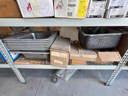 METAL SHELF AND CONTENTS; STAINLESS STEEL SINKS; BOX HYDRANTS; ANGLE STOP VALVES; MIXING VALVES; WAS