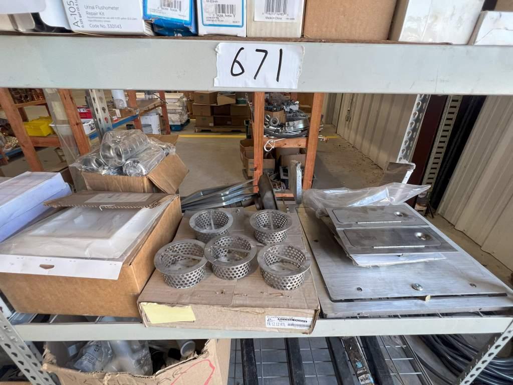 METAL SHELF AND CONTENTS; STAINLESS STEEL SINKS; BOX HYDRANTS; ANGLE STOP VALVES; MIXING VALVES; WAS