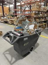 RUBBERMAID TRASH CART WITH ASSORTED ELECTRICAL PARTS