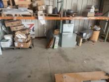 ASSORTED ELECTRICAL BOXES; LIGHTING FIXTURES; WOODEN DESK; WILD GAME FEEDER; ASSORTED TOOLS; AND MIS