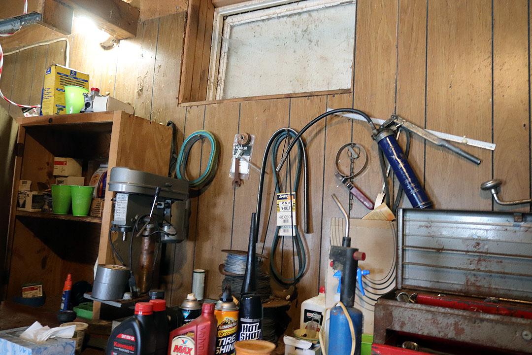 Contents of Barn Room including misc. Hand tools, Generac Power Washer, DeWalt Saw, Rakes, Brooms, S
