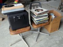 Sentry Safe, Misc. Vinyl Records including Elvis, Queen, Credence Clearwater Revival, (2) Chairs and