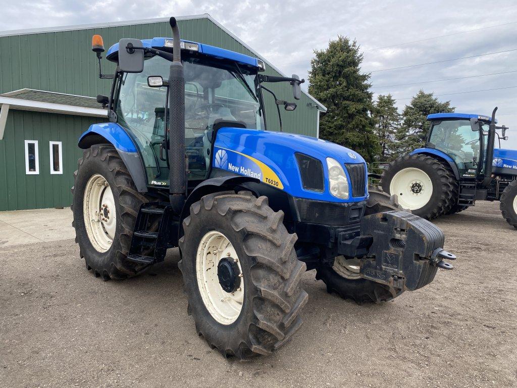 NEW HOLLAND T6030 PLUS TRACTOR, 4WD, 3PT, PTO, 4 REMOTES, 10 FRONT WEIGHTS, 20.8R38 REAR DUALS, 16.9