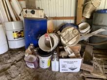 BARRELS, BUCKETS, HYDRAULIC FLUID, PESTICIDES, MOTOR OIL AND MORE