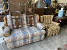 LOVESEAT, SOFA CHAIR, (2) WOODEN CHAIRS