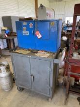 HEAVY DUTY SHOP CABINET ON CASTERS WITH TOP CABINET, INCLUDES CONTENTS
