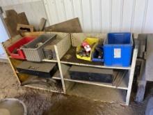 SHELVING UNIT WITH TOOL BOXES, HOOKS, TOOLS