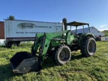 DEUTZ 6275 TRACTOR WITH 466 LOADER, 4WD, CANOPY, 3PT, NO TOP LINK, 540 PTO, 1-REMOTE, 18.4-30 REAR TIRES, 12.4-24 FRONT TIRES, 8870 HOURS SHOWING, S/N: 77583327