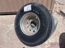 1 Unused and 1 Used 445/65R22.5 Tires on Alcoa Wheels