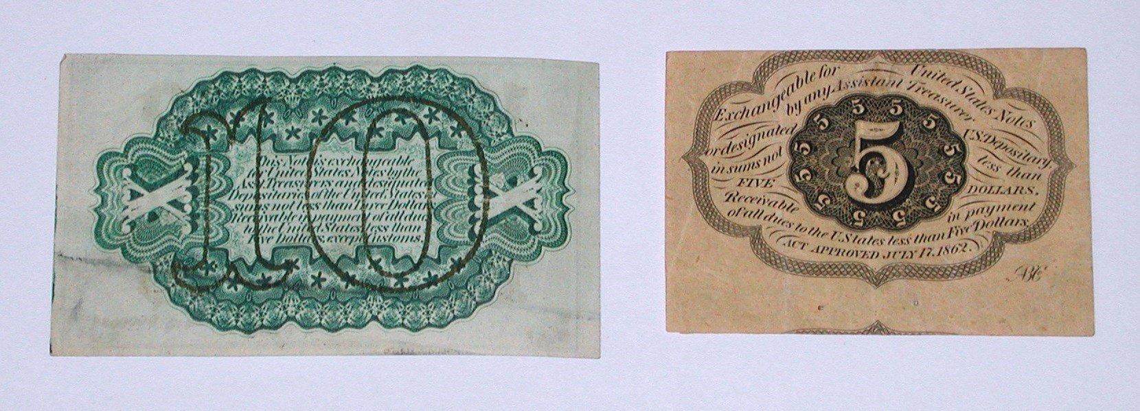 TWO (2) FRACTIONAL POSTAGE CURRENCY NOTES
