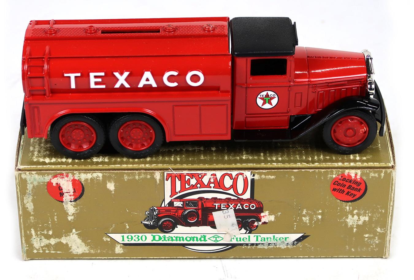 Texaco Tank Truck Banks (2), die-cast 1930 & 1934 by Ertl, MIB, 8.5"L.