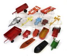 Toy Trailers & Toy Boats (16), Some Matchbox & Tootsietoys, Various cond, l