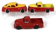 Vintage Slik-Toy Trucks & Car (3), die-cast metal, Good+ to VG cond, 7"L.