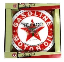 Collectibles, Texaco Glass Clock, New in Box, Good to Fair cond, 15" L.