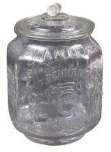 Country Store Planters Peanut Jar, embossed glass for 5 Cent bags, VG+ cond