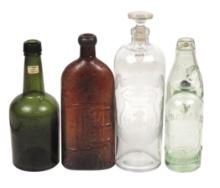 Apothecary Bottles (4), green Coca Mariani-Paris, J. Roberts "Codd", emboss