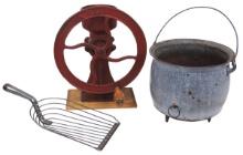 Primitive Items (3), cast iron single wheel No. 1 Â½ coffee mill, cast iron