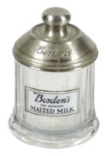 Soda Fountain Borden's Malted Milk Jar, heavy 16-sided glass jar w/curved m