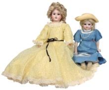 Dolls (2), both porcelain, larger Japan sleep-eye shoulder head marked MB &