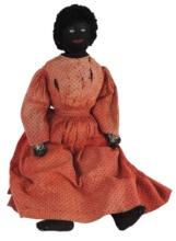 Black Americana Cloth Doll, hand-made late 1800's w/karakul hair & dotted S