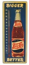 Pepsi-Cola Double-Dot Thermometer, "Bigger-Better" w/12 oz. bottle logo, c.