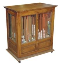 Spool Cabinet, large unbranded double cylinder in glass & wood case w/6 dra