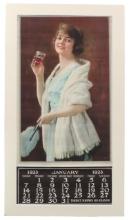 Coca-Cola Calendar, c.1923 w/full pad, pretty girl in Ermine wrap, "Thirst