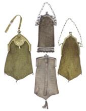 Ladies Purses (4), all soldered mesh, two Whiting-Davis Art Deco, 1 gilt w/