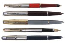 Fountain Pens (5), all Parker, 3 #51's, 45 & 35, Exc untested cond, 5.5"L.
