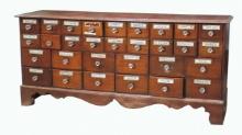 Apothecary Cabinet, 19th C. mahogany w/30 drawers, ea w/orig cut glass pull