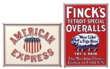 Advertising Signs (2), Fink's Overalls & American Express, SSP on steel, co