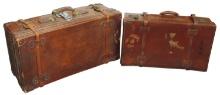Travel Cases (2), leather w/expanding tops & straps, c.1900, both high qual
