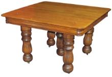 Victorian Oak Dining Table, oak tiger stripe square top w/large fluted balu