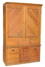 Furniture, Victorian 2-pc pine storage cabinet, 2-door top w/beadboard pane
