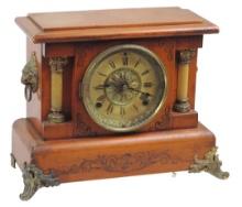 Clock, Victorian Mantle, Seth Thomas fruitwood case w/lion's head handles,