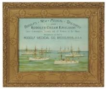 Drug Store  Rodolf's Cream Emulsion w/scene of Am. Battleships, c.1890, lit