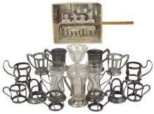 Soda Fountain Cup Holders & Glasses (17), variety of handled metal bases, 3