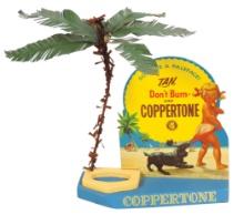 Drug Store Coppertone Display, litho on diecut cdbd marquee on wood base w/