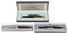 Fountain Pens (3), Parker blk mat Sonnet, 45 Student & emerald/gold 75, Exc