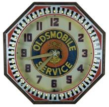 Automobilia, Oldsmobile Service Neon Spinner Clock, octagonal case w/yellow