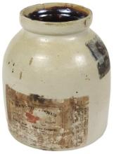 Tobacciana Stoneware Jar, Rockford Snuff & Tobacco Co w/partial paper label