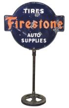 Automobilia Firestone Tires Curb Sign, diecut DSP in orig iron frame w/late
