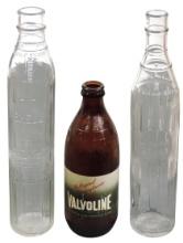 Petroliana Oil Bottles (3), embossed Shell-Penn & U-Neek Brand & brown Valv