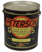Petroliana Grease Can, Peterson 25 lb litho on tin w/bail handle, VG cond w