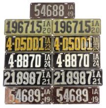 License Plates (11), all Iowa incl pairs for '19, '20, '21, '23 & '24 & sin